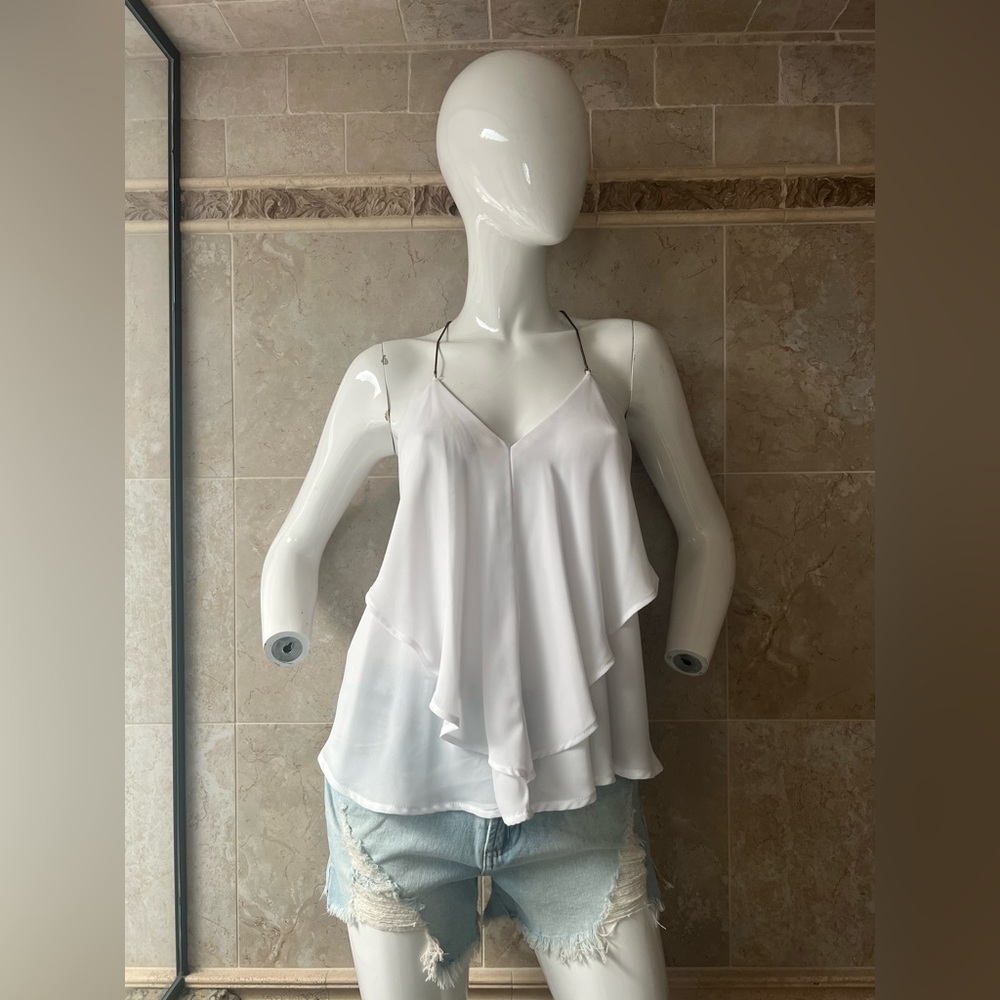 Charlotte Russe Tiered Flowing Drape Back Blouse W/ Snake Chain Detail